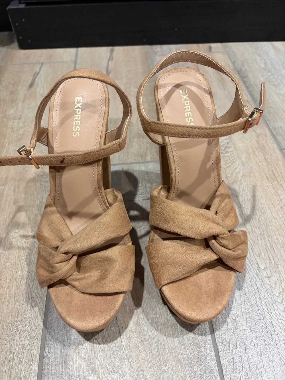 Express Tan Suede Knot Platform Block Heels